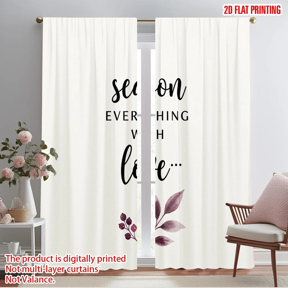 

2pcs 2D flat printing Window Curtains Season Everything With Love 100% Polyester Without Electricity Festive Holiday Perfect for
