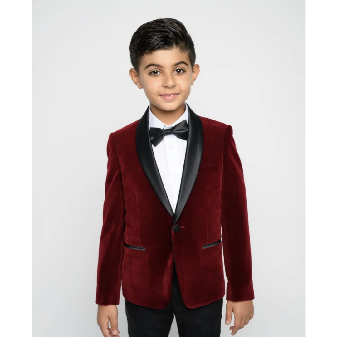 

Handsome Burgundy Velvet Jacket Black Pant Boy Wedding Suit Shawl Lapel Children Formal Party Perfomance Celebrity Dress 2 Piece