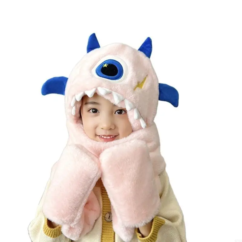 

Q22D Cartoon Single Eye Alien Hat Hat Gloves 3 в 1 плюшевые толстые капюшоны шарфы шарики рукавиц