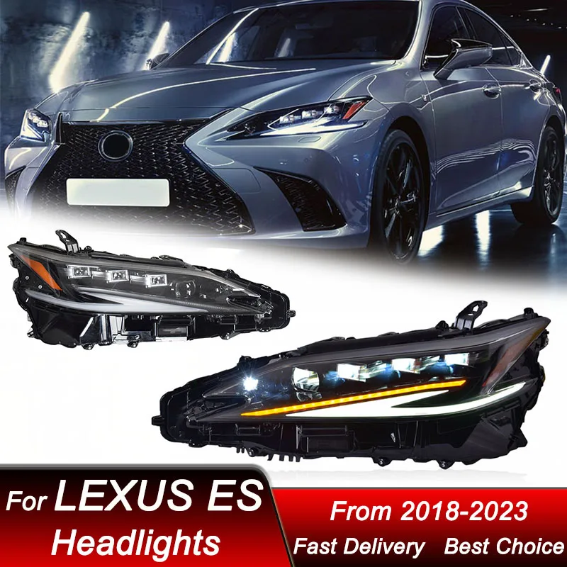 

Поп-автомобильные фары для Lexus ES ES350 ES200 2018-2023, полностью светодиодный матричный стиль, фара в сборе, обновленная линза проектора, аксессуары