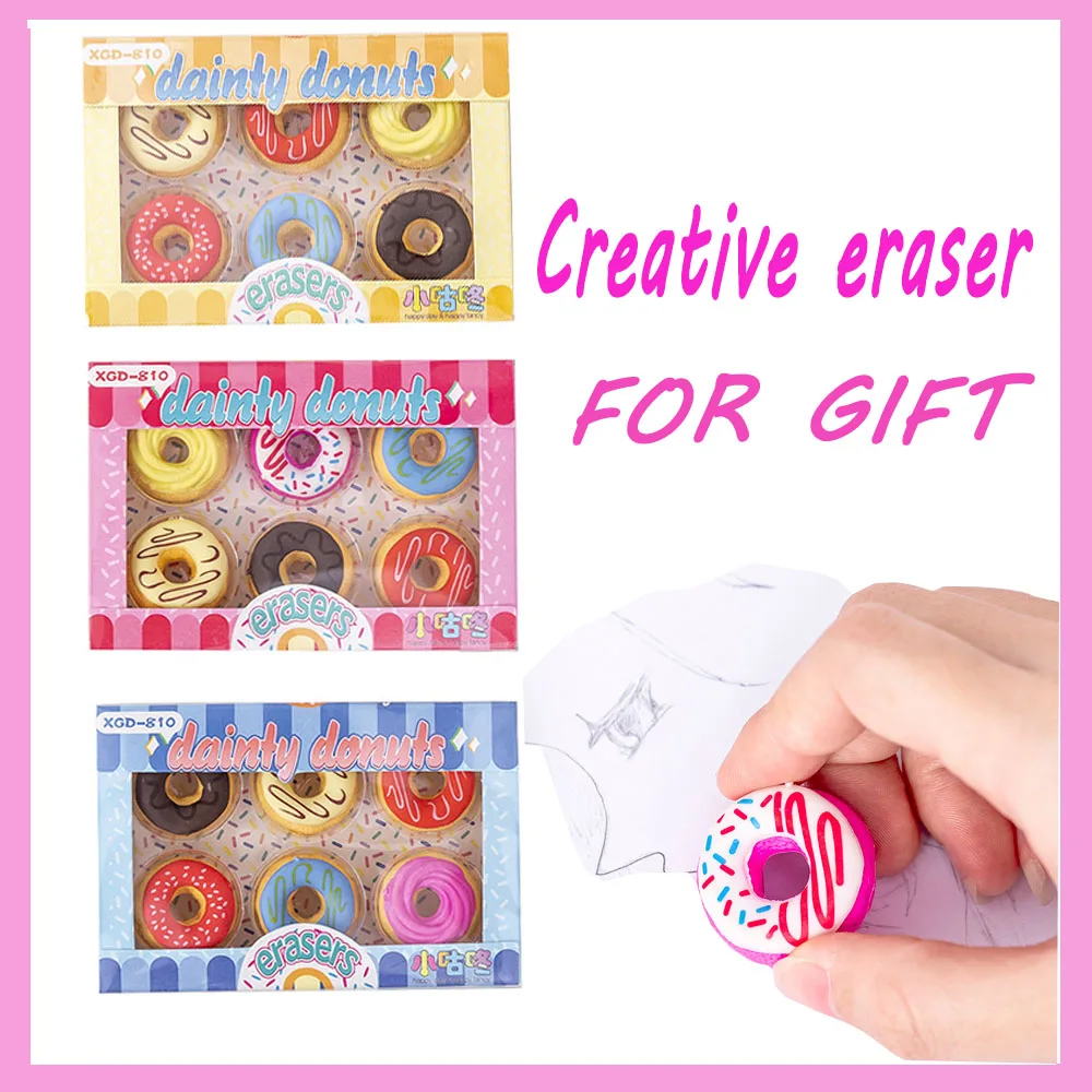 

6pc/pack Lovely Cute Candy Colored Donut Eraser Party Favors Gift for Creative Stationery Gift Reward