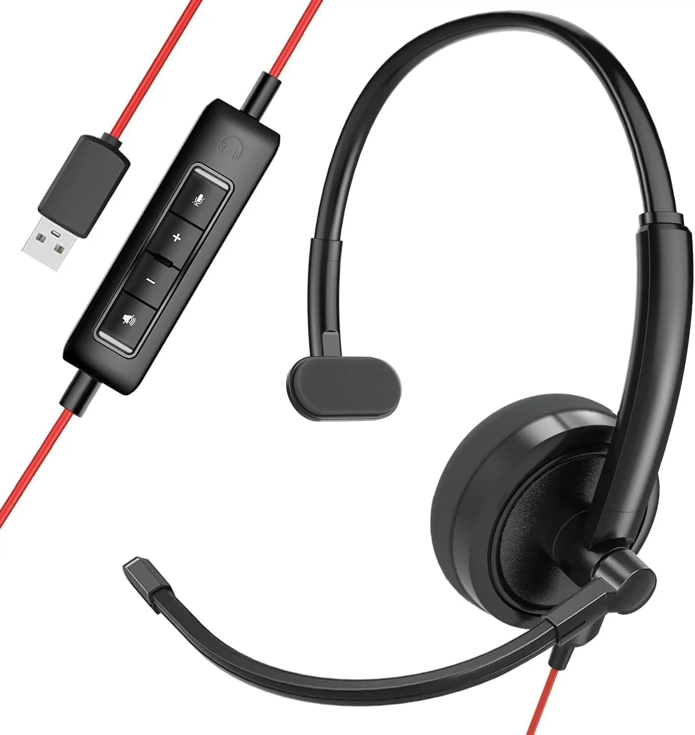 HROEENOI Auriculares con cable USB premium con micrófono con cancelación de ruido, ideales para PC, computadora portátil, llamadas con zoom, reuniones de Skype, centro de llamadas