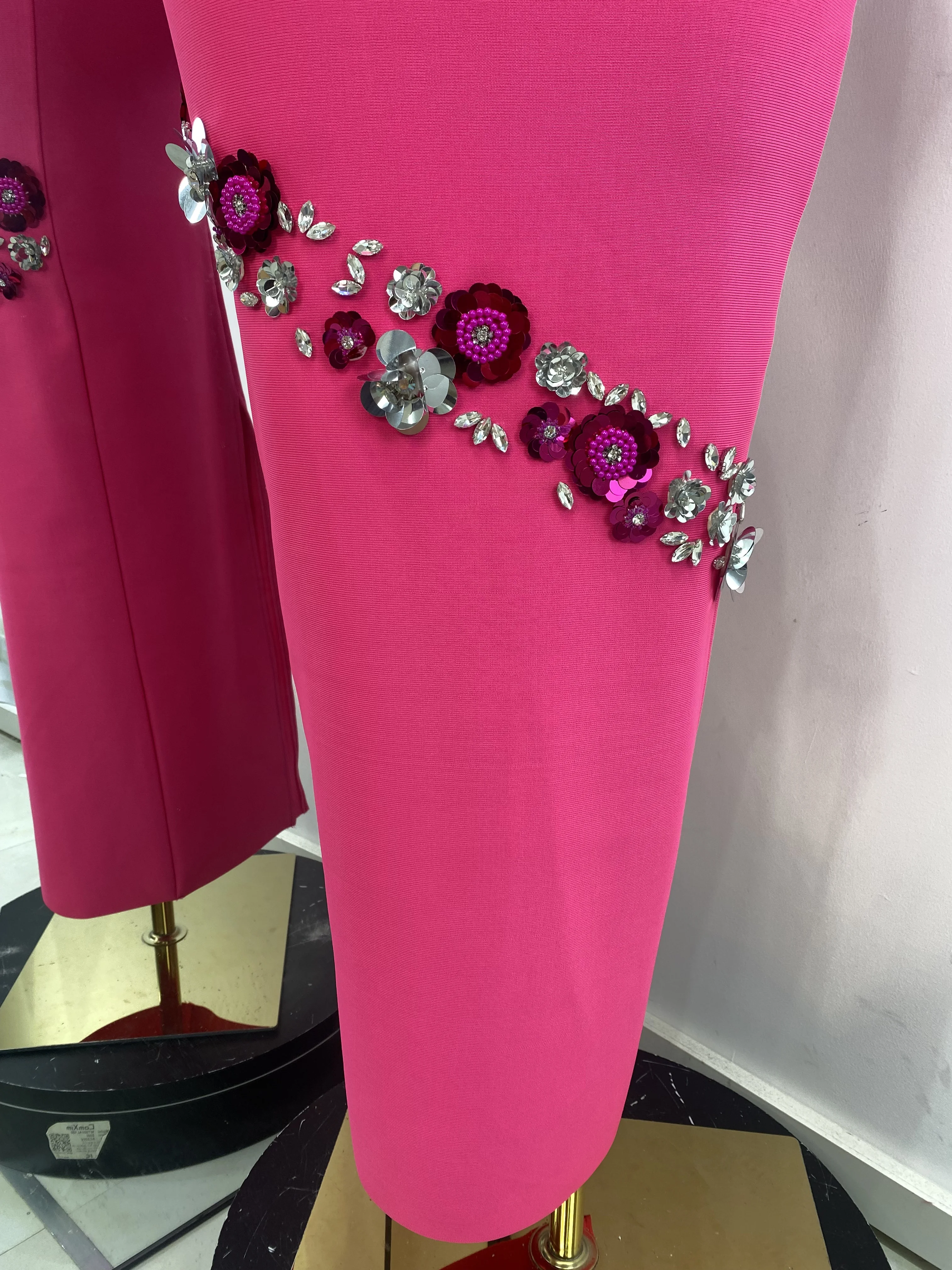 Women New Design Bandage Dress Hot Pin Straples Rhinestones Sequines Flower Long Birthday Celebrity Evening Club Party Dresses