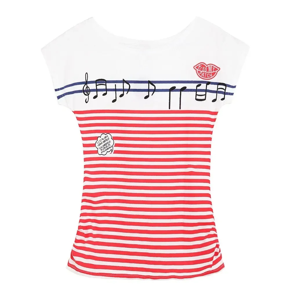 Summer Women's T-Shirt Cotton O-neck Tshirt Ladies Casual Tops Short Sleeve Striped Tees