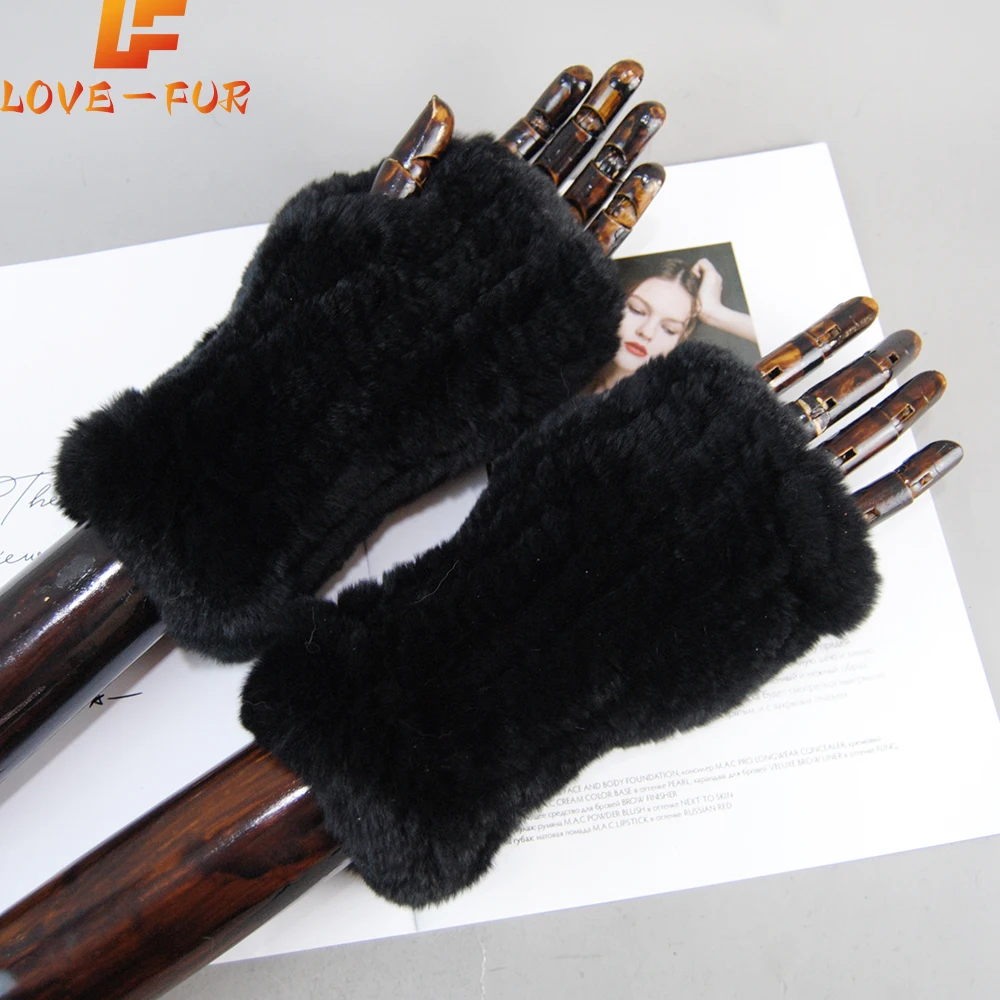 Hot Sale Winter Women Natural Real Rex Rabbit Fur Gloves Good Elastic Knitted Rabbit Fur Mittens Lady Real Rex Rabbit Fur Gloves