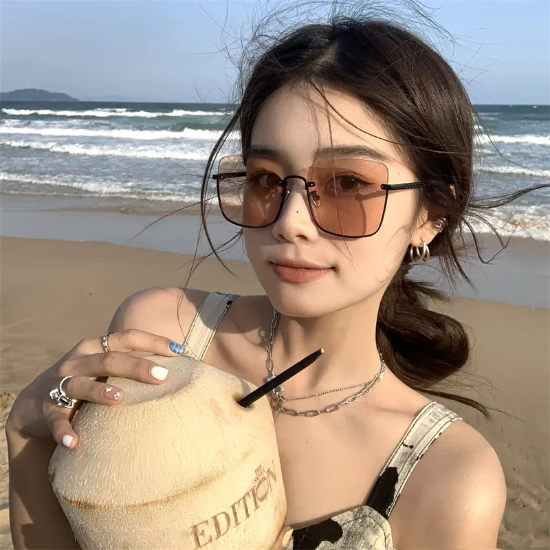 Fashion Retro Half Frame Metal Shades Women's Original Driving Sunglasses UV Protection Sun Glasses Oversized Travel Eyewear