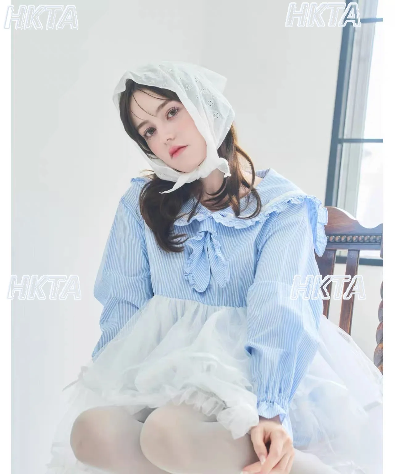 Dulce vestido camisero de manga larga con cuello azul marino, Vestido corto hinchado con pastel para mujer, vestido de encaje plisado de cintura alta Kawaii Lolita para mujer