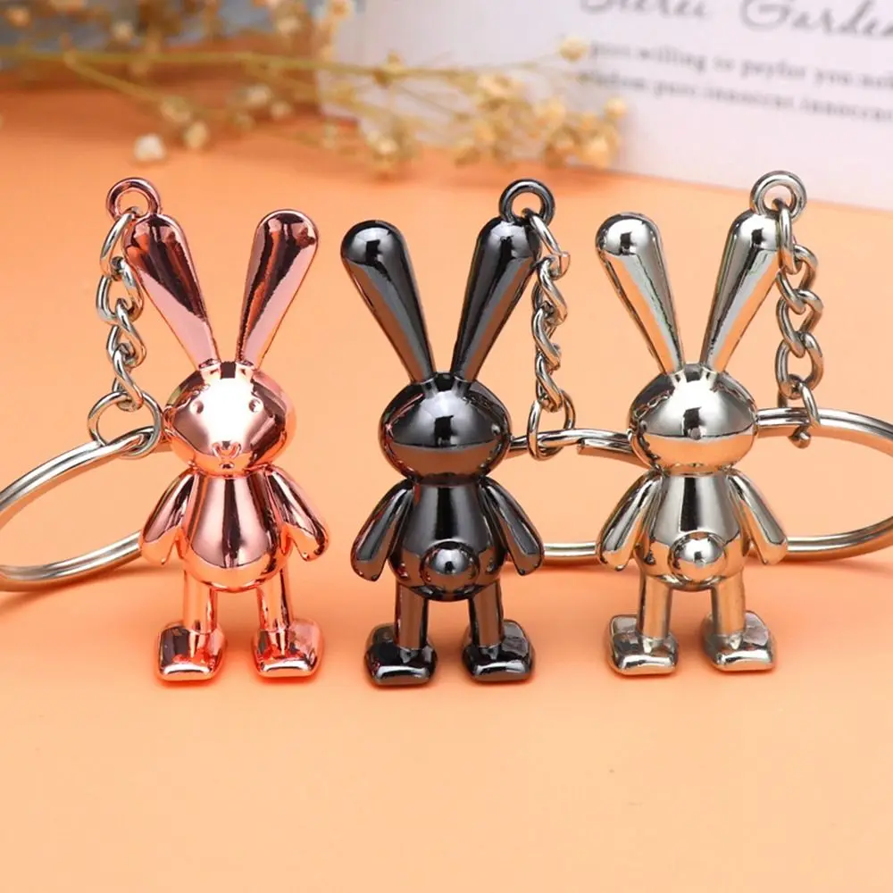 Metal Cool Rabbit Keychain Punk Hip Hop Style Jewelry Personality Car Key Accessories Cute Animals Pendant Creative Gift for Men