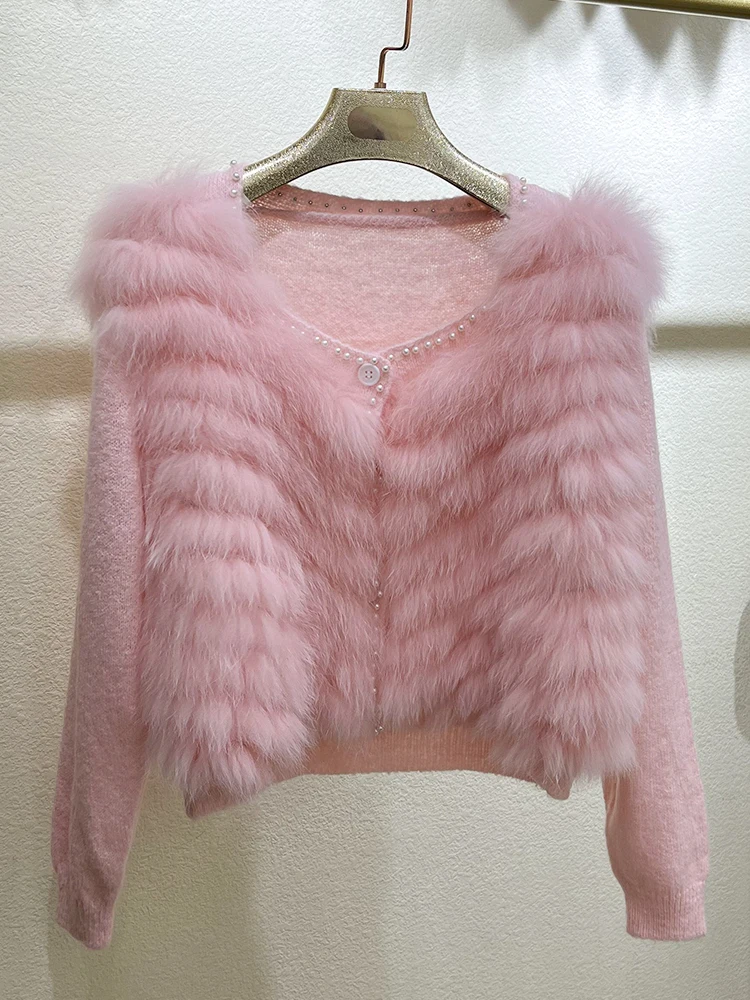 

2023 New Real fur,Women Real Fox Fur coats and jackets For Women Pearls Beaded christmas Lady's Fashion Sweater Coat