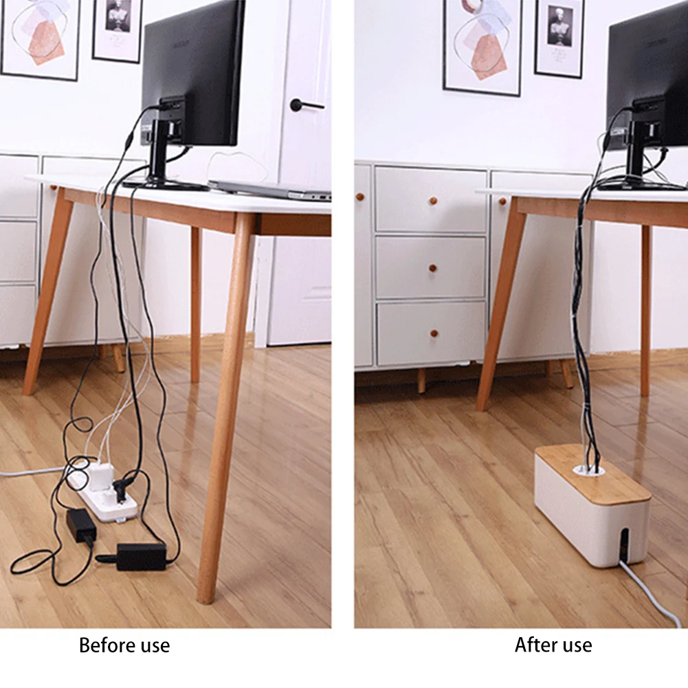Power Line Storage Case Wooden Cable Storage Box  Dustproof Charger Socket Organizer Wire Case Home Cable Winder Organizer