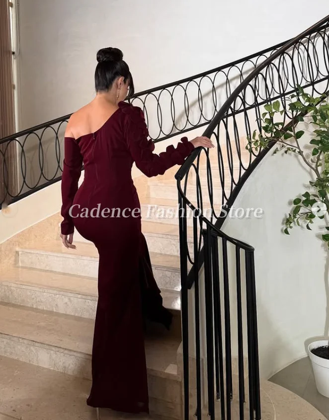 Abiti da ballo Dubai eleganti personalizzati con sirena bordeaux Fiori cubici Abiti da sera arabi Abiti da banchetto formali