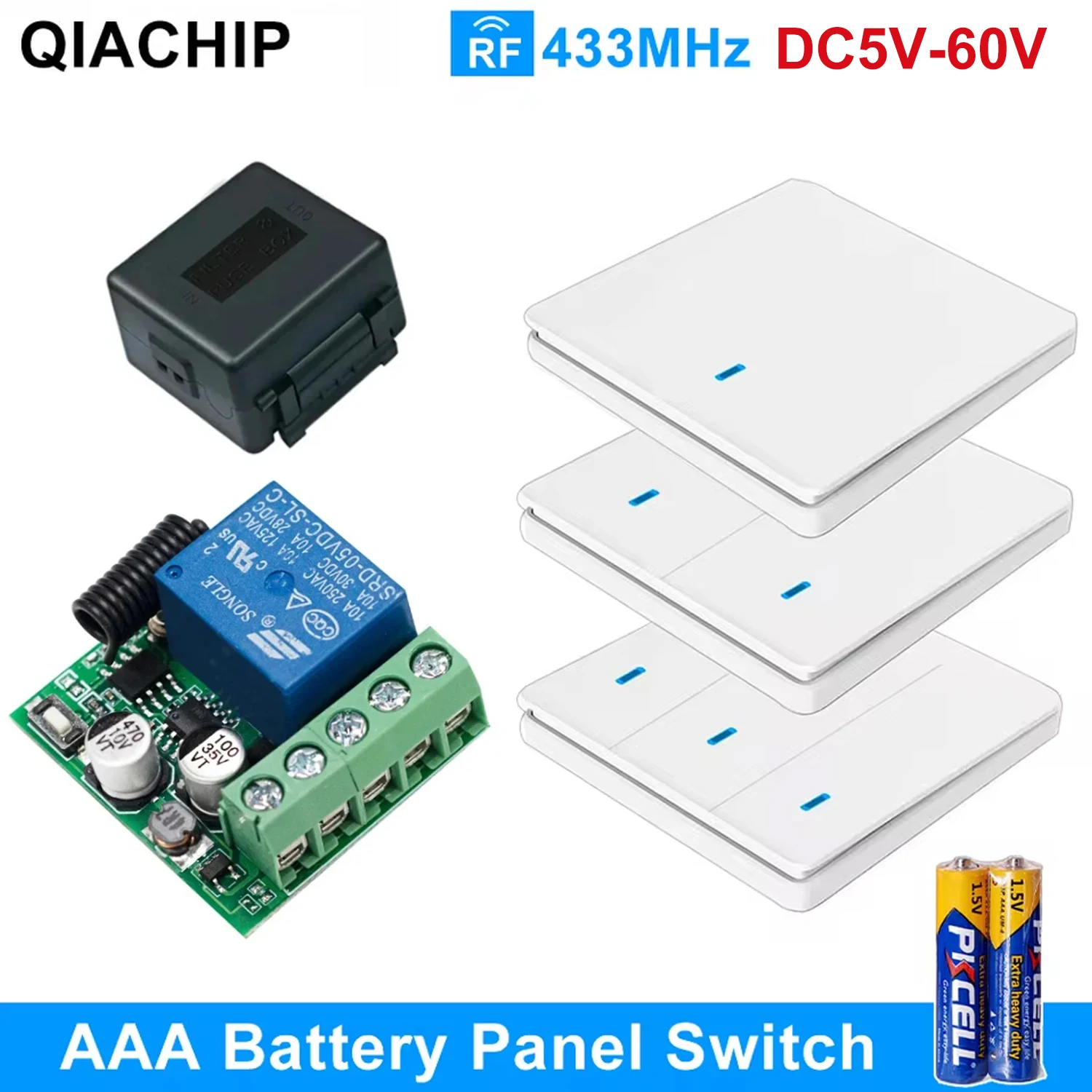 QIACHIP DC12V 433 МГц Беспроводной выключатель света RF Настенная панель Пульт дистанционного управления MiNi Smart Switches DC5V-60V Релейный приемник для светодиодной лампы