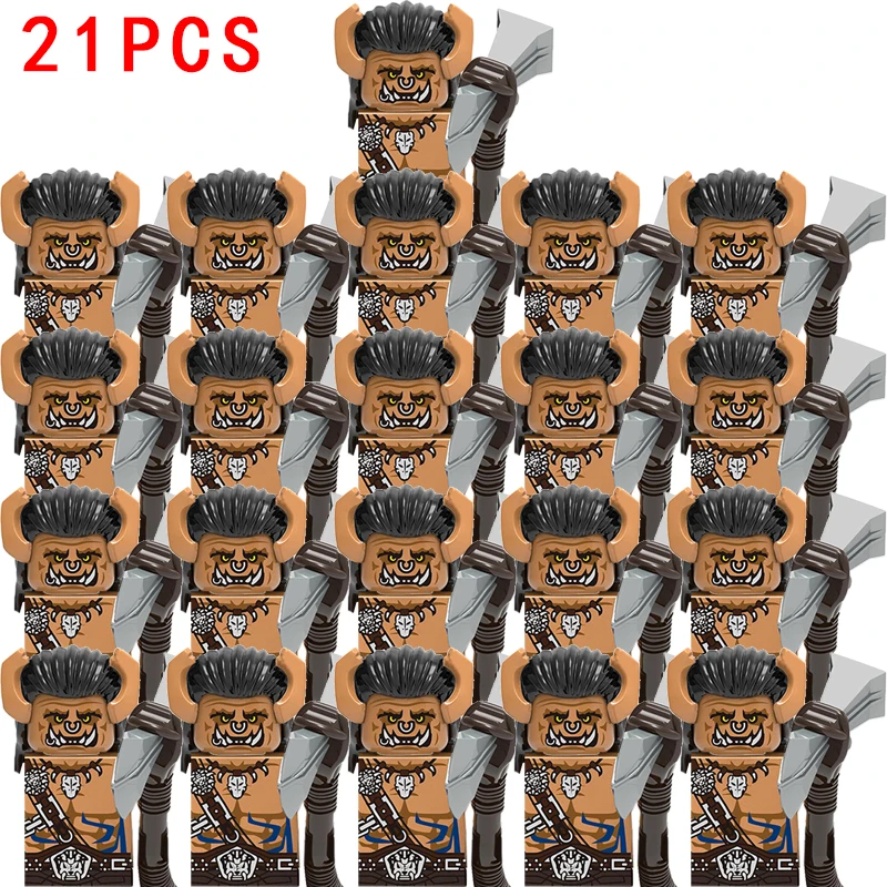 21pcs/lot MOC Medieval Orcs Dwarf Cannibal Soldiers Viking Figures Knights Accessories Knives Swords Weapon Kids Toys Gifts