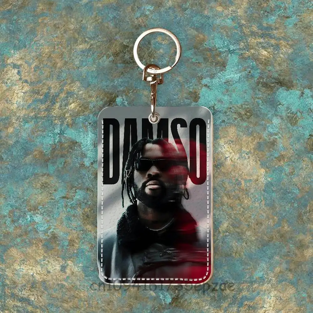 D-Damso Qalf Porta-Cartões Retangular de Couro com Chaveiro e Argola para Chaves