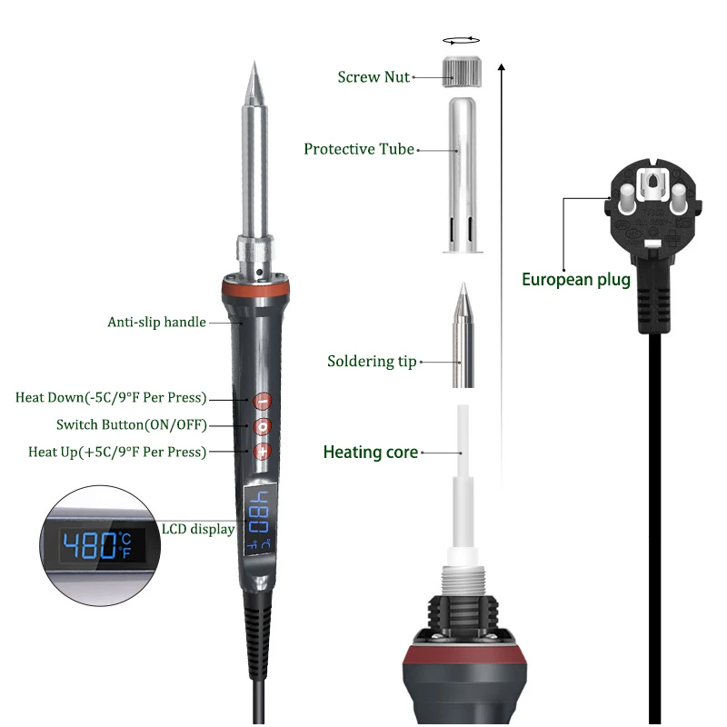 constant temperature industrial welding tool Electric soldering iron, high-power 100W/200W, sleep mode, Luotie digital display