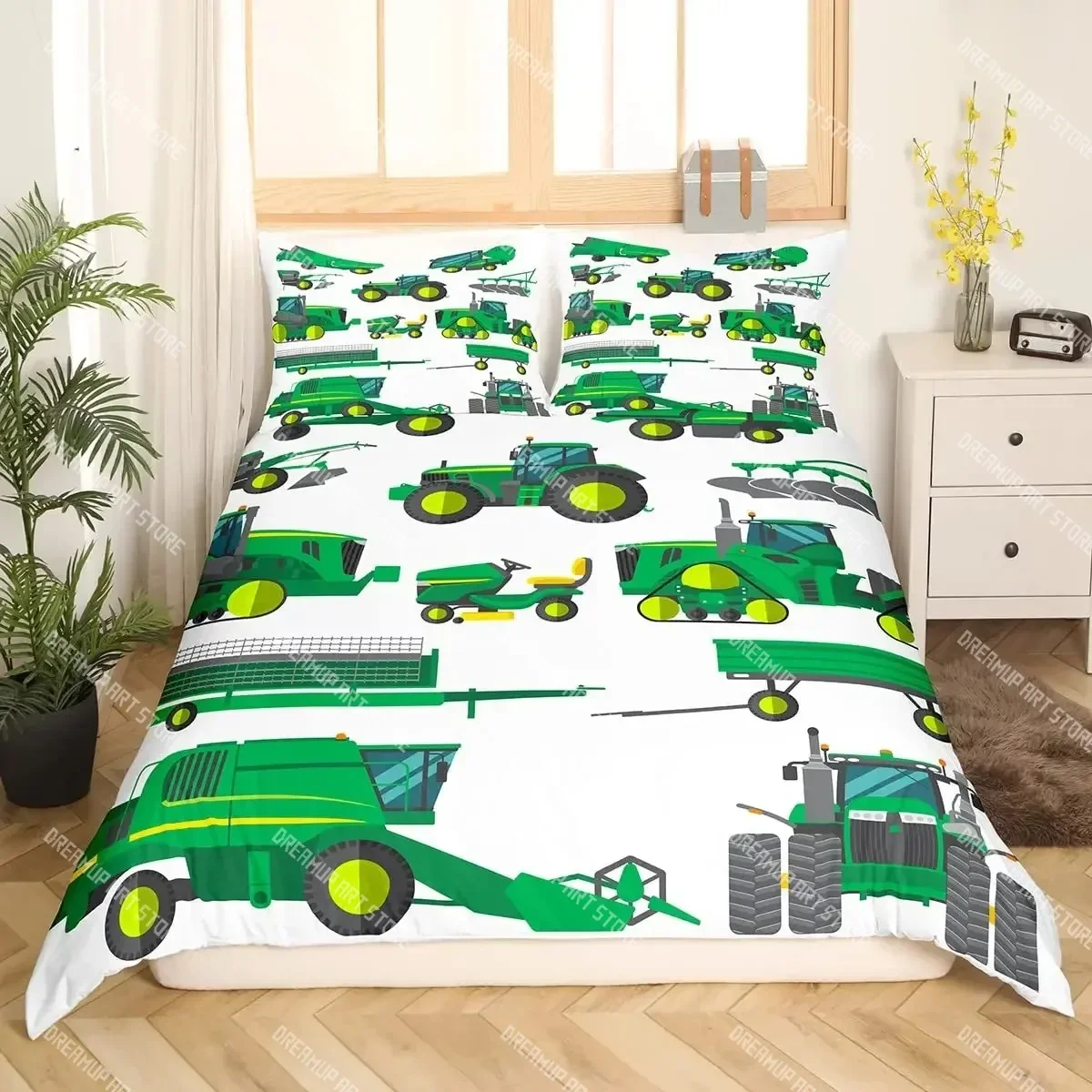 

Construction Vehicles Boys Excavator Duvet Cover Yellow Tractor Truck Bedding Set for Teens Child Old Retro Car Theme Room Decor