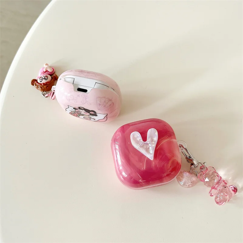 حافظة سماعات أذن لطيفة لهاتف سامسونج جالاكسي Buds FE/Buds 2 Pro/Buds 2/Buds Live/Buds pro، غطاء سماعة رأس IMD عالي الجودة مع سلسلة مفاتيح