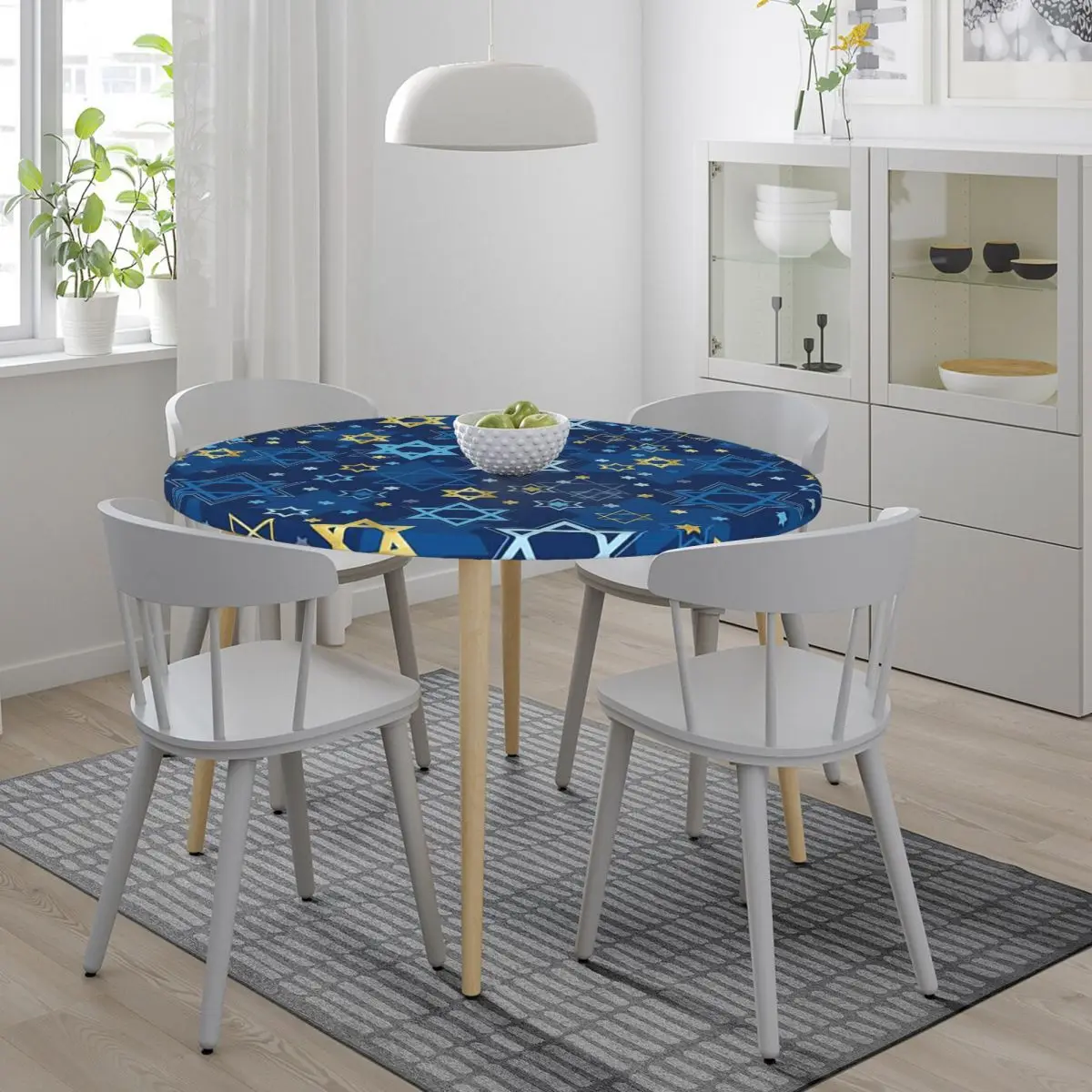 Star Of David Print Waterproof Round Tablecloth Oilproof Table Cloth for Kitchen Events Dining Table Cover