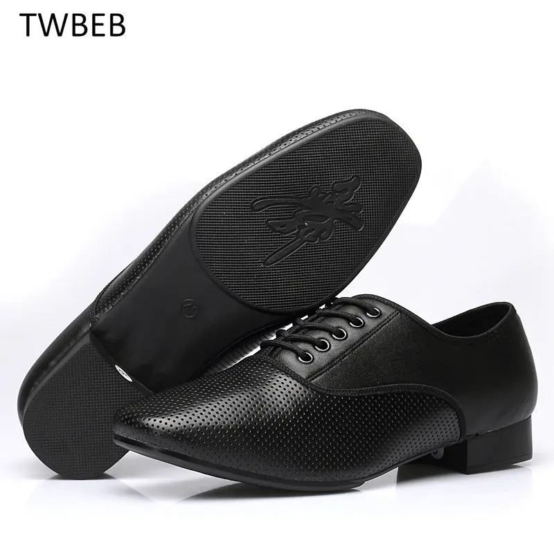 

Men Cowhide Latin Salsa Tango Dance Shoes Modern Ballroom Shoes Square Heels 2.5cm Adults Children Boys Party Male Dance Shoes
