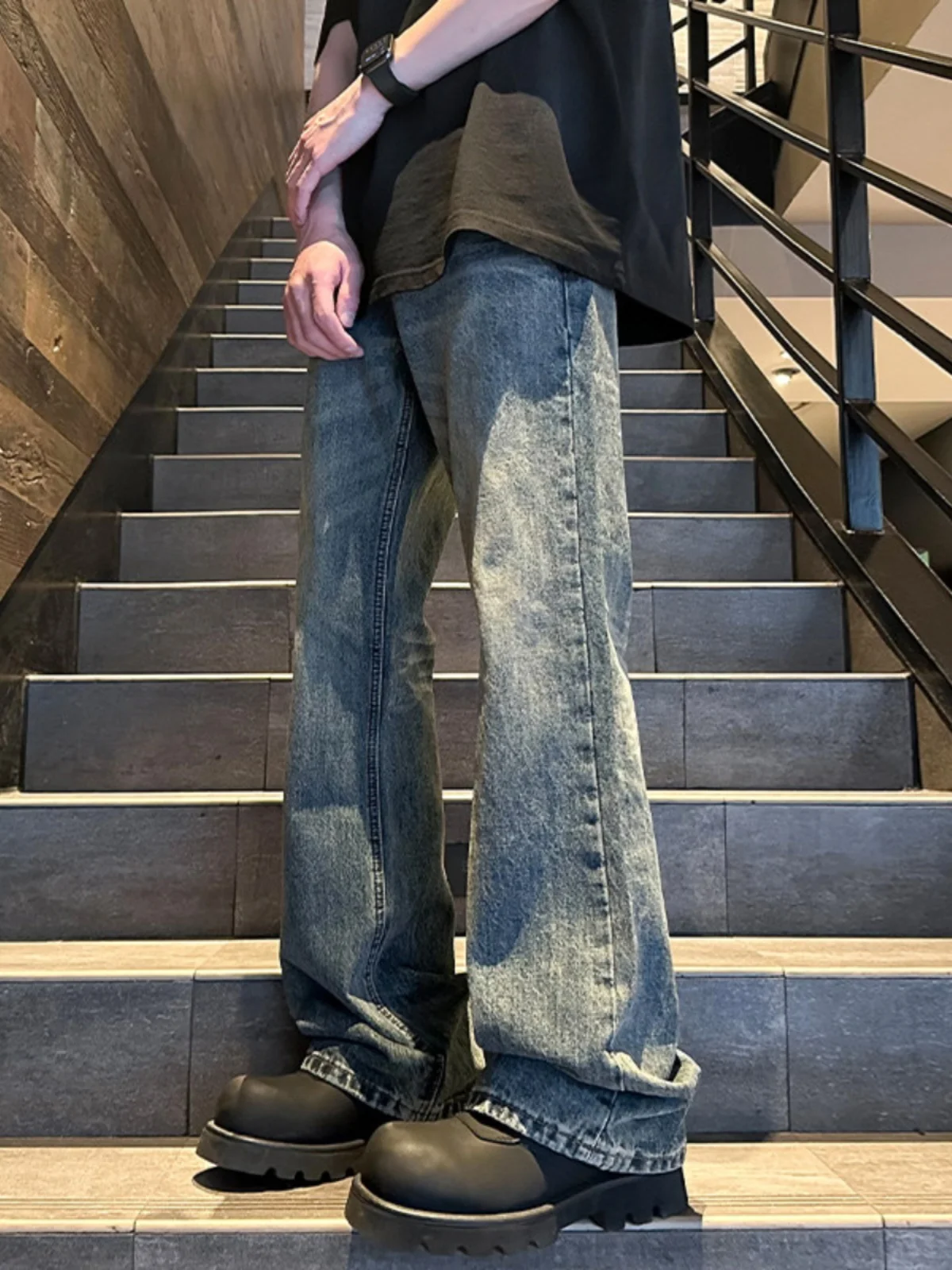 

American High Street Vibe Extended Length Micro Flared Jeans for Taller Men Summer Trendy Brand Casual Straight Leg Jeans