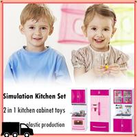Innovative Simulation Kitchen Cabinets Set Children Pretend Play Cooking Tools Mini Tableware Sets Toys Girls Dollhouse Playset