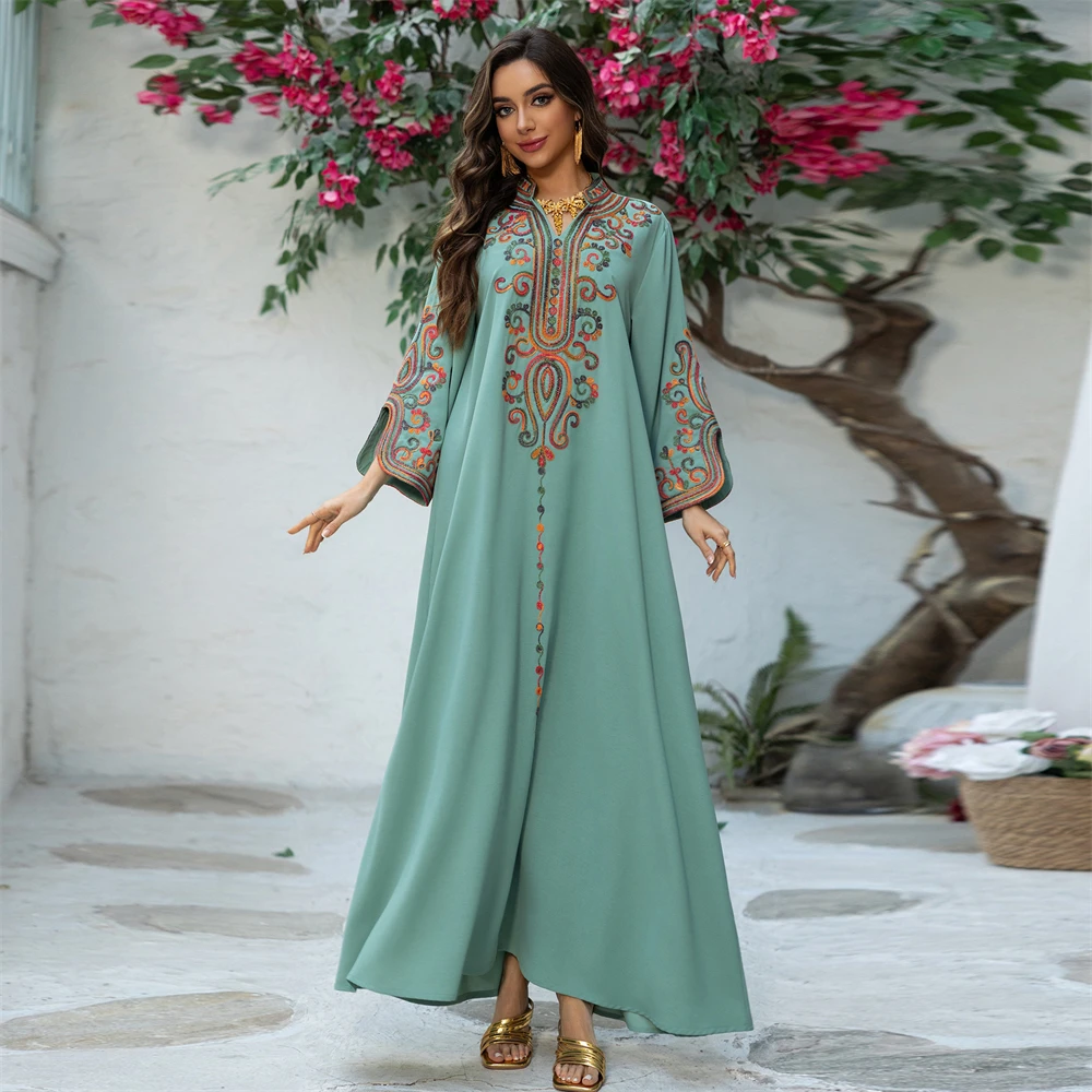 

Dress for Women Embroidery Islam Arab Long Robe Jalabiya Ramadan Morocco Dubai Abayas Dresses
