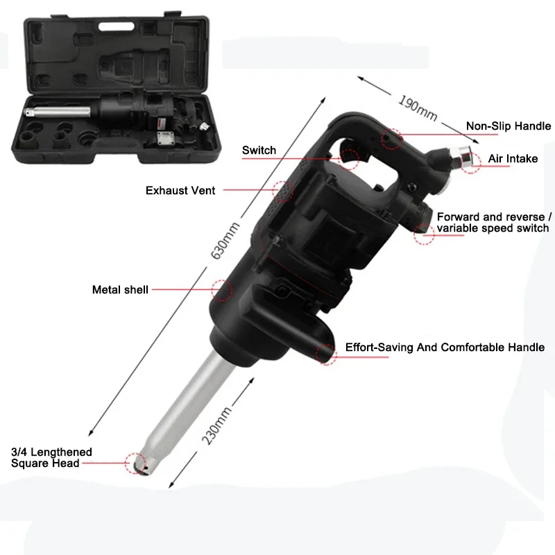 Heavy Duty Spare Part 5000r.p.m Pneumatic Air Impact Wrench For Trucks