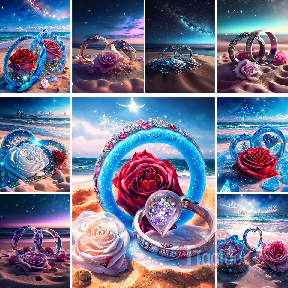 5D Diamond Painting Romantic Diamond Ring Love Heart Handmade Full Square /Round Embroidery Mosaic Beach Rose Landscape Decor