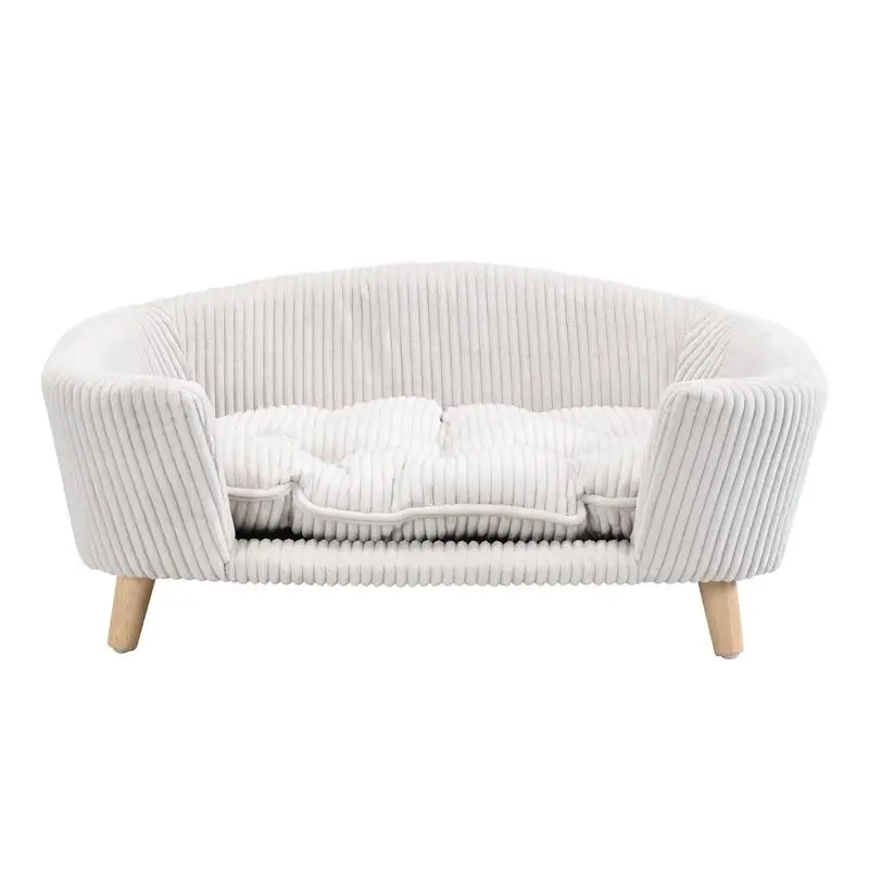 

Приподнятый каркас кровати для собак для маленьких собак, вельветовый диван для домашних животных с резиновыми деревянными ножками и поддерживающей пеной, простая сборка, бежевый