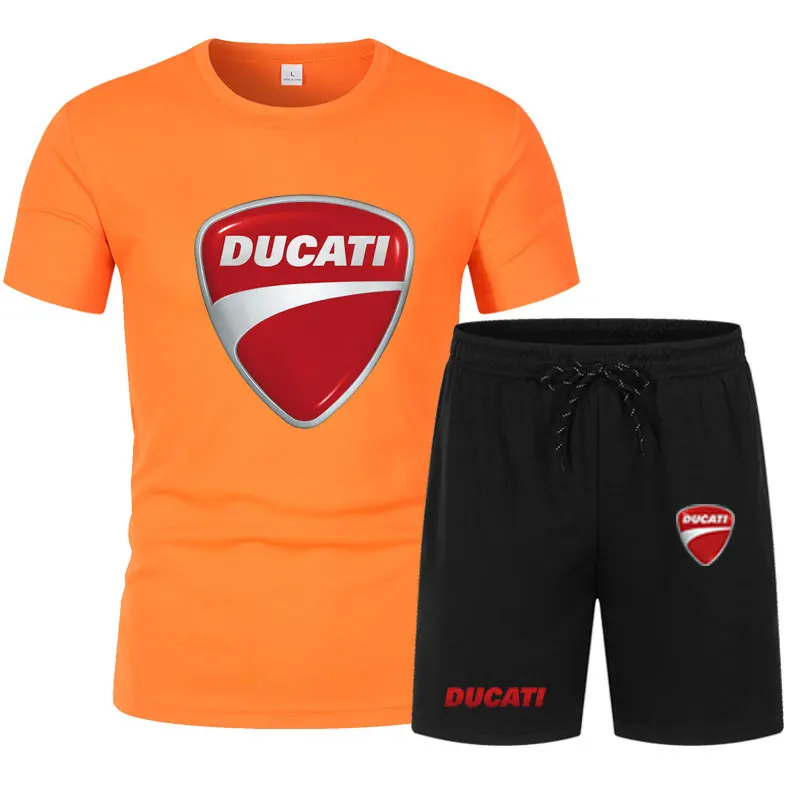 men's sets Summer motorcycle brand DUCATI printed top short sleeve men's T-shirt + sports shorts jogging beach men's clothing view 6