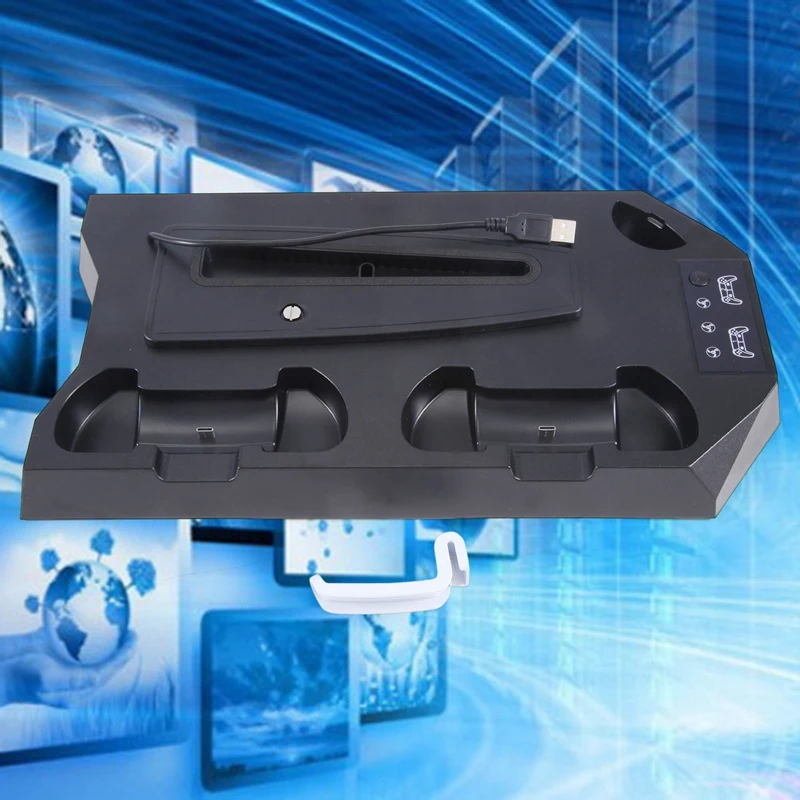 حامل تبريد PS5 Slim/PS5 لقاعدة مروحة DE/UHD، وحدة تحكم رفيعة للغاية متعددة الوظائف، حامل شحن مباشر متين، أسود