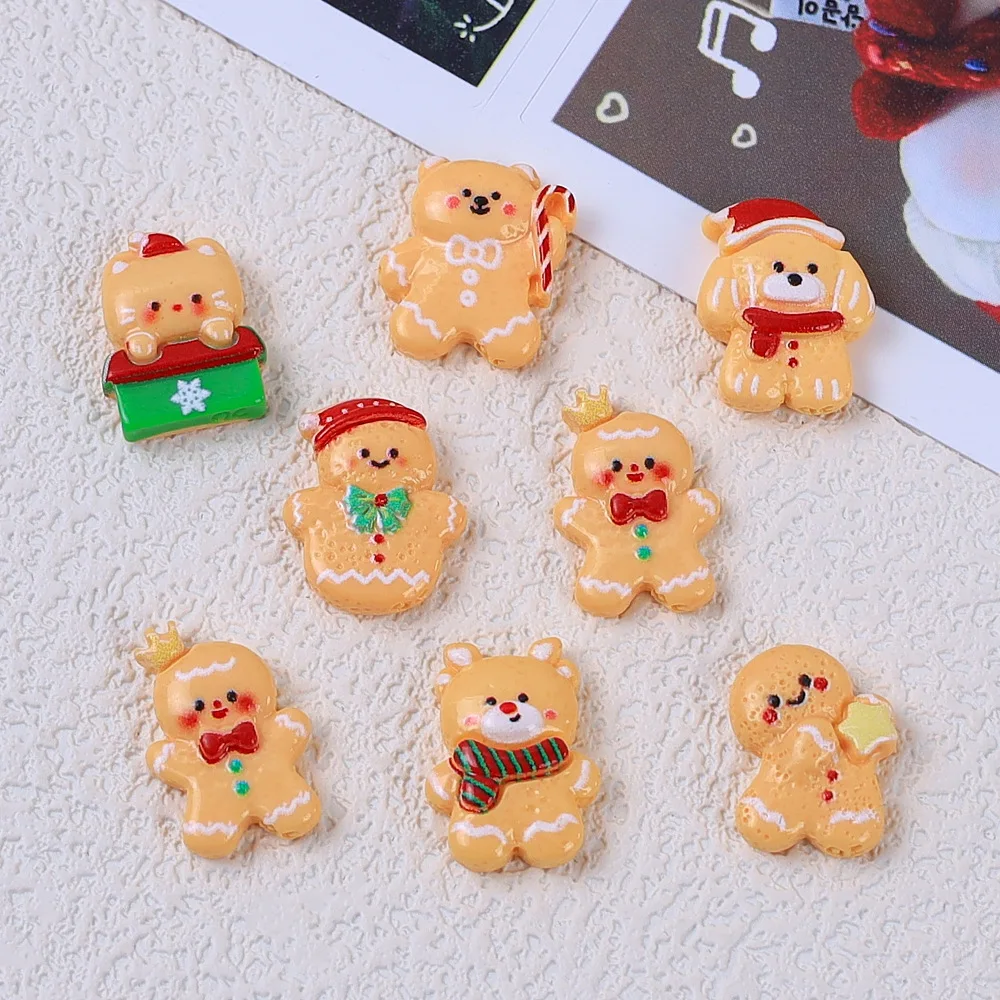 5 قطع صغيرة من رجل خبز الزنجبيل لعيد الميلاد الكرتوني DIY إكسسوارات مجوهرات كريم الغراء الراتنج إكسسوارات دبوس الشعر مادة فنية للأظافر