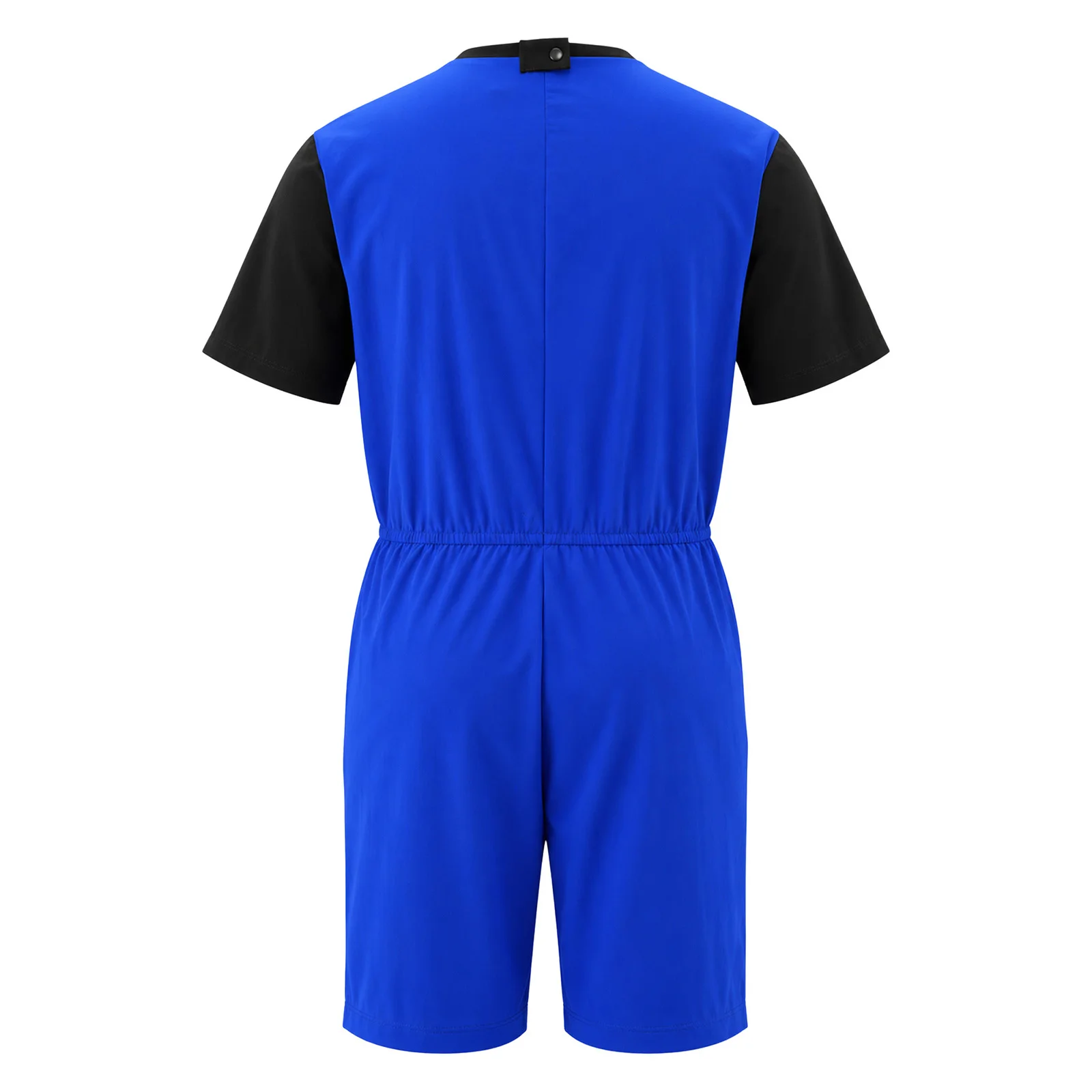 Men Women Anti Strip Jumpsuit Unisex Adaptive Short Sleeve Elastic Waist Back Invisible Zipper Thigh Length Bodysuit with Pocket