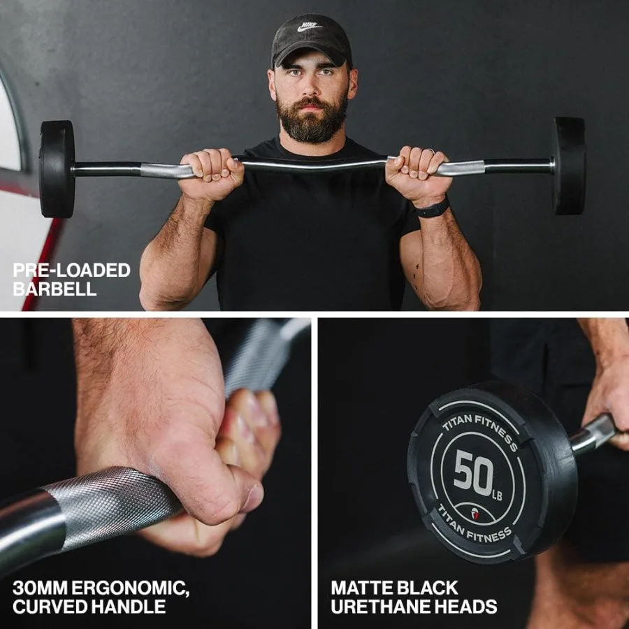 حليقة مطاطية ثابتة، قضيب وزن محمل مسبقًا لتدريب القوة، رفع الأثقال، تصميم متين مع قبضة غير قابلة للانزلاق وطعنة #3