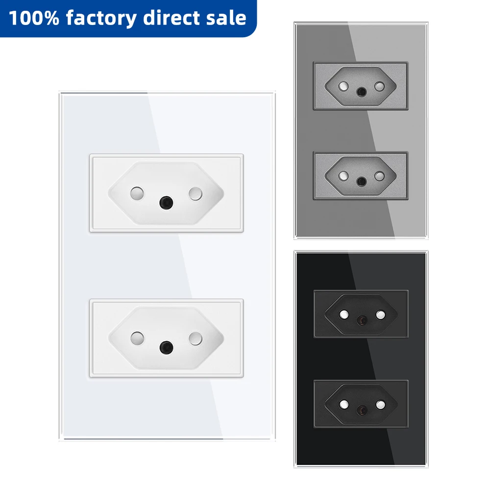 VISWE 10A/20A Brazil Standard Wall Power Oultet, AC 110V~250V,118mm*72mm Tempered Glass Panel, BR Electric Socket