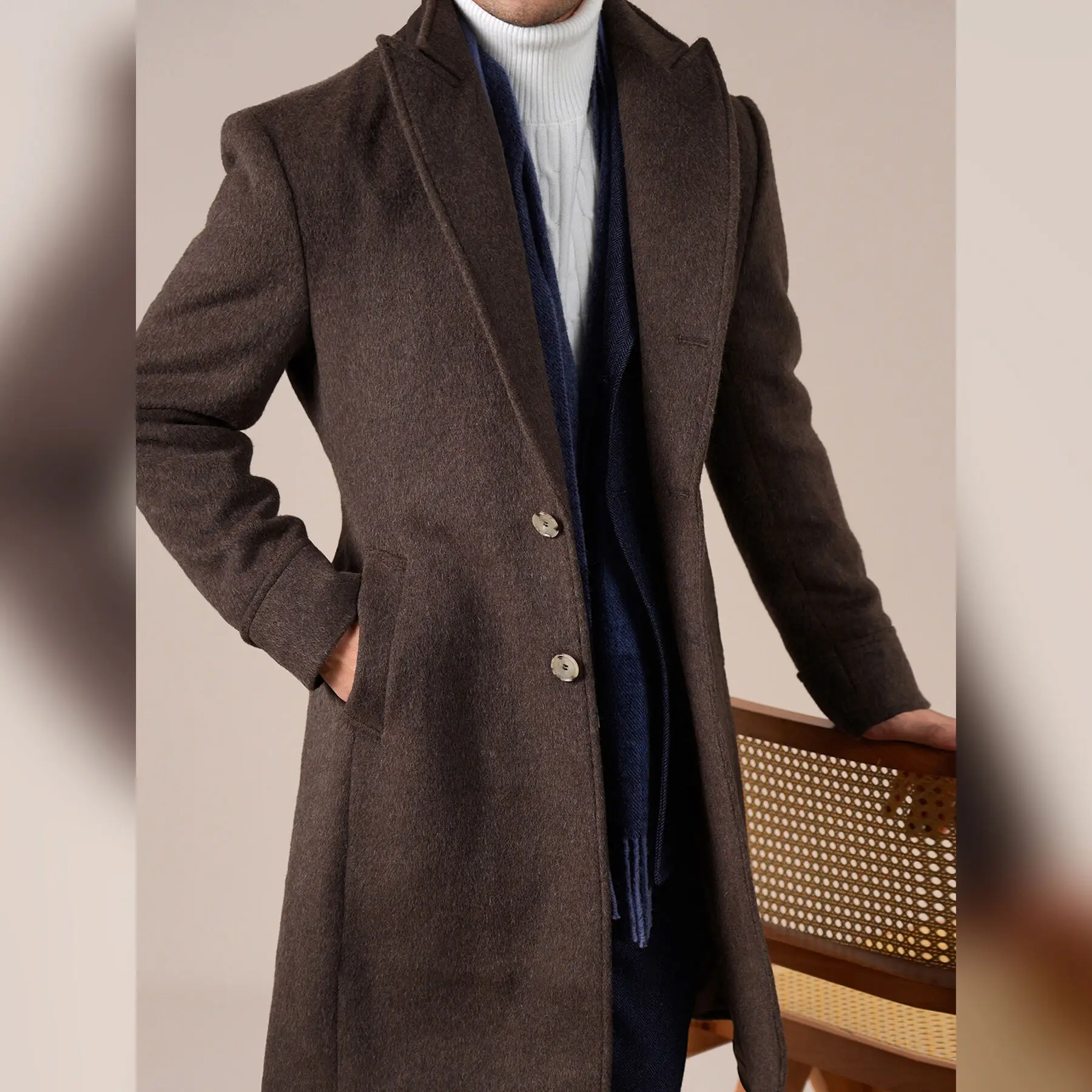 Wool Blend Top Quality Notched Collar Chester Coat For Men Autumn