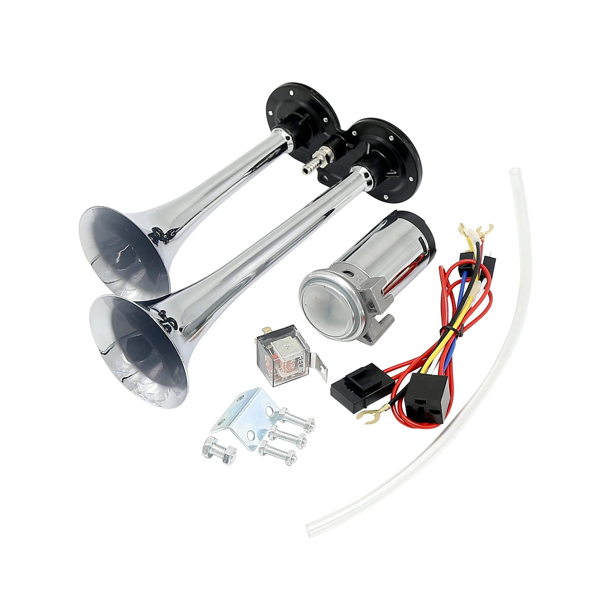 12V Train Sound Air Horn Dual Trumpet with Electric Air Compressor for Car Truck Motorcycle Loud Steam Whistle Air Horn Kit
