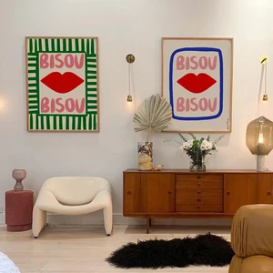 マクシミアリスト折lect的なピンクのフランスの引用bisou bisoubonjour bonne nuit wall art canvas paintingポスターリビングルームの家の装飾 8ベストセールスフレンチポスター-4