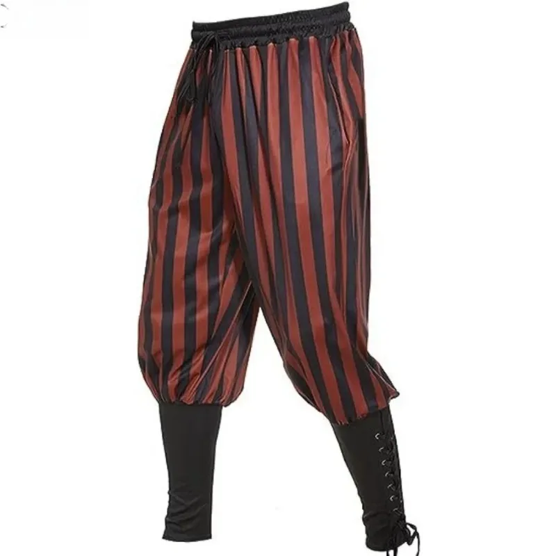 Mittelalterliche Renaissance-Gothic-Hose mit Streifen, Lose Bandage-Hose, Clown-Piraten-Cosplay-Bühnenkostüm, Freizeithose – Detail 4
