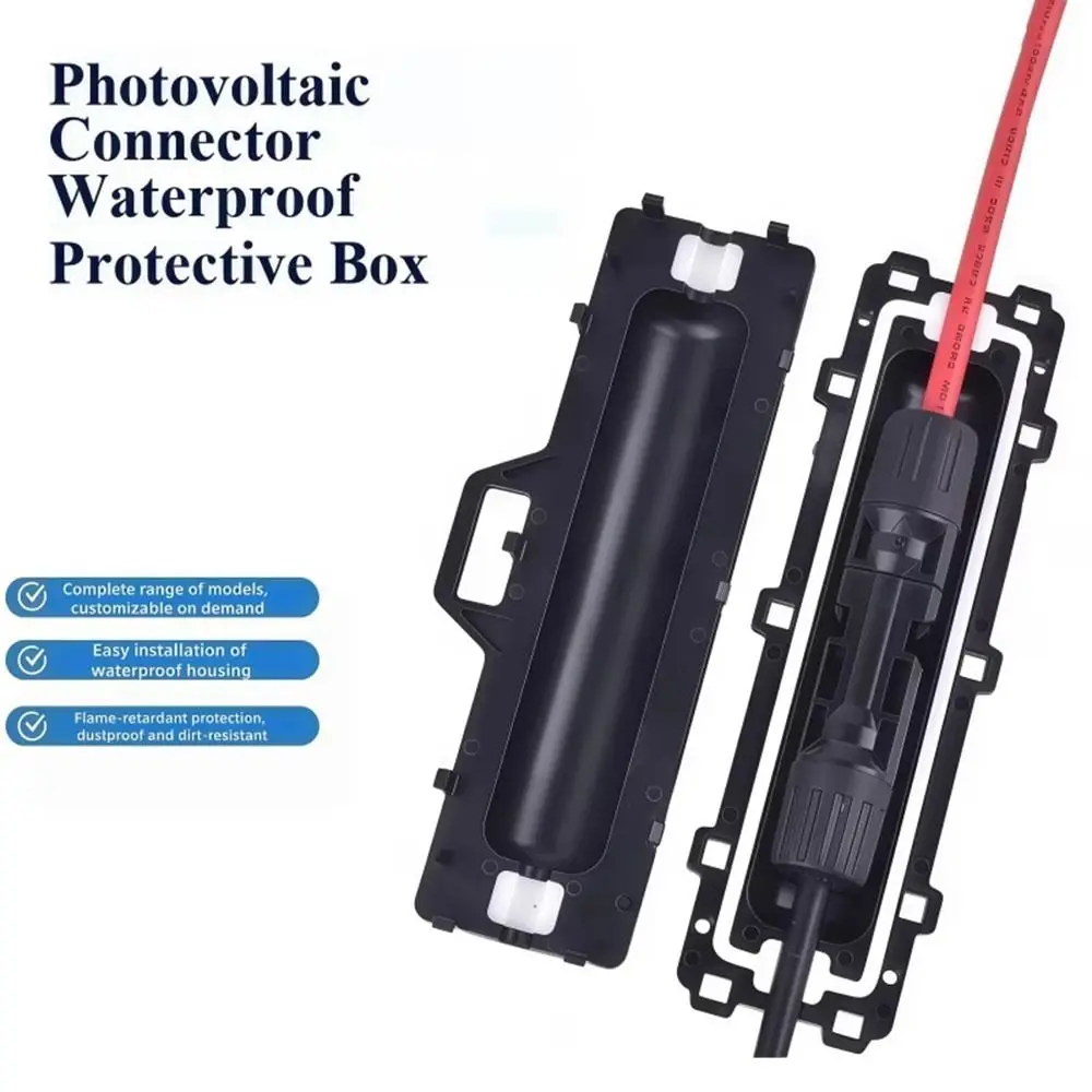 1Pcs PPO Material Solar Connector Protection Box Black Outdoor Rated Photovoltaic Connector Seal Box Compact Lightweight