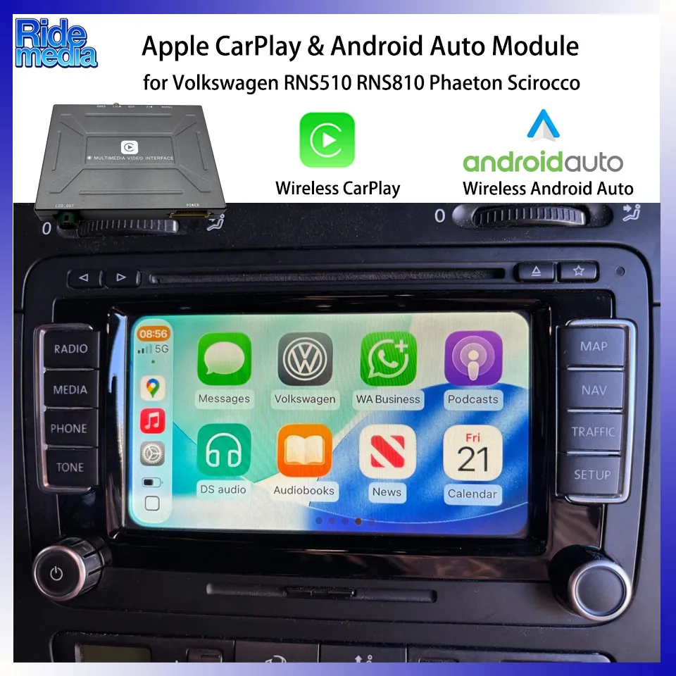 RideMedia Phone Apps GPS Navigation CarPlay Interface for VW RNS510 RNS810 Phaeton Scirocco Sharan EOS Beetle Jetta 2008-2015