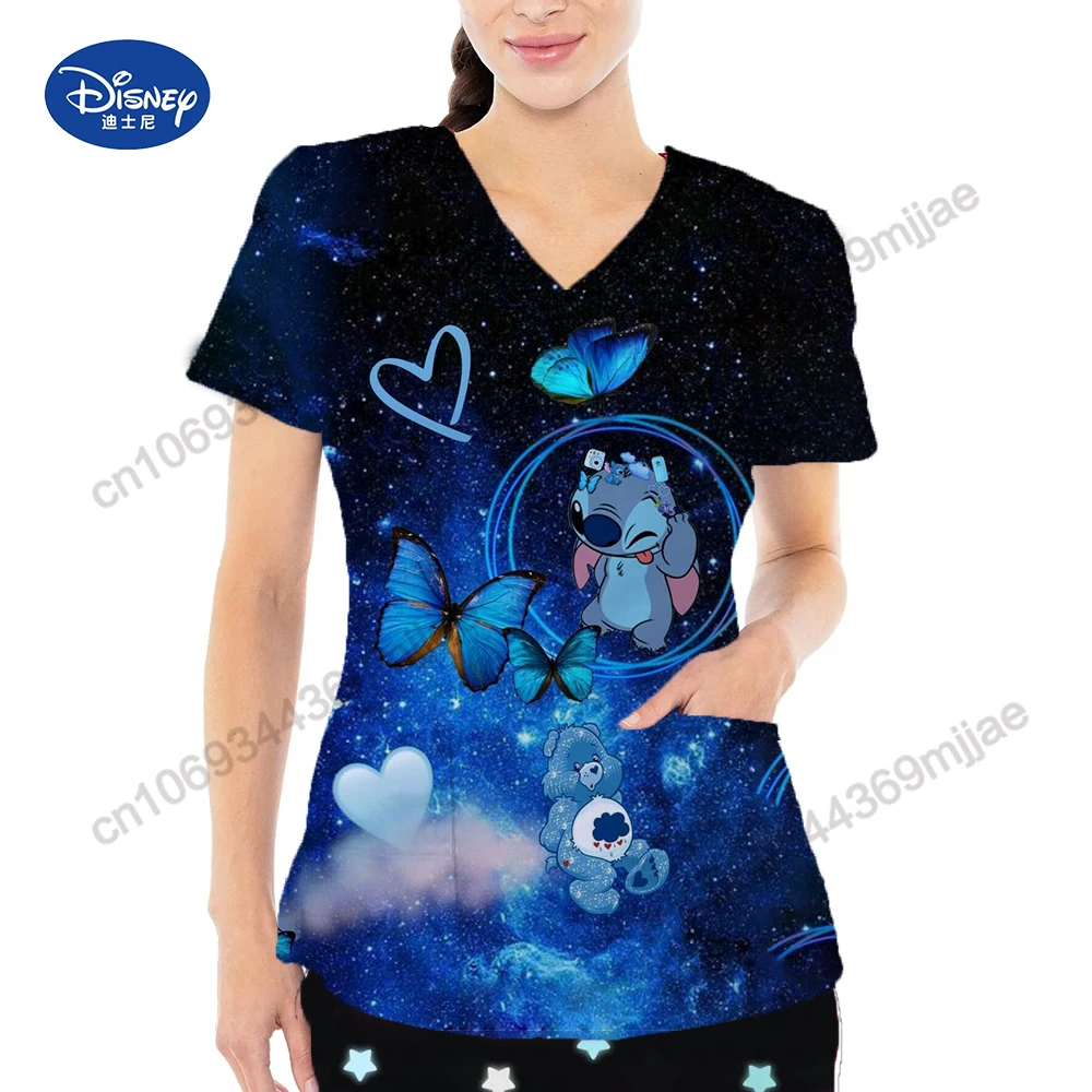 Nurse Uniform Women\'s T-shirt Disney Graphic T Shirts Womens Clothing Pocket One Pieces Short Sleeve Tee Shirt Yk2 Y2k Tops Kpop