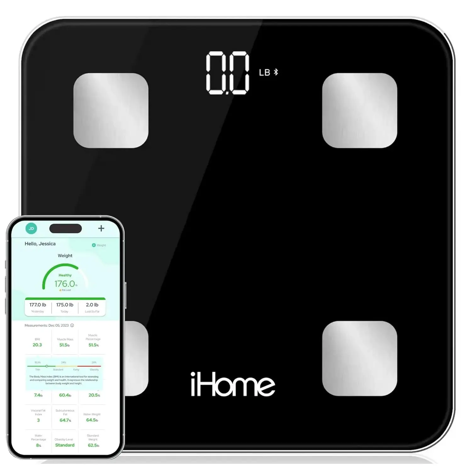 

Digital Bluetooth Smart Scale for Body Weight, BMI, Fat, Muscle Mass Tracking with App Sync