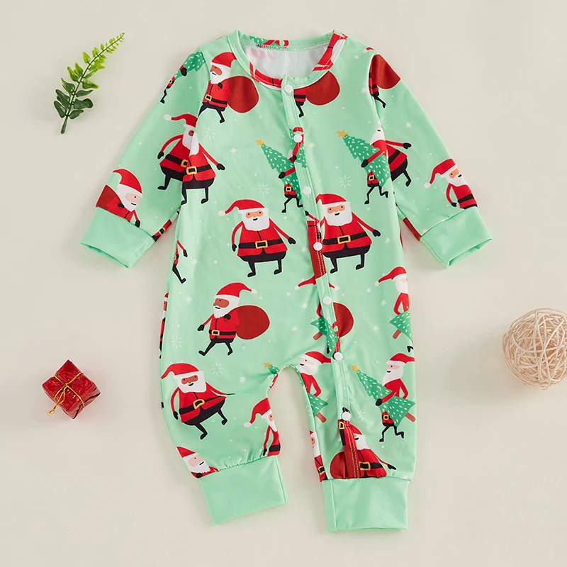 Baby Girls Boys Rompers Christmas Clothes Santa Print Long Sleeve Toddler Fall Bodysuits Children\'s Clothing