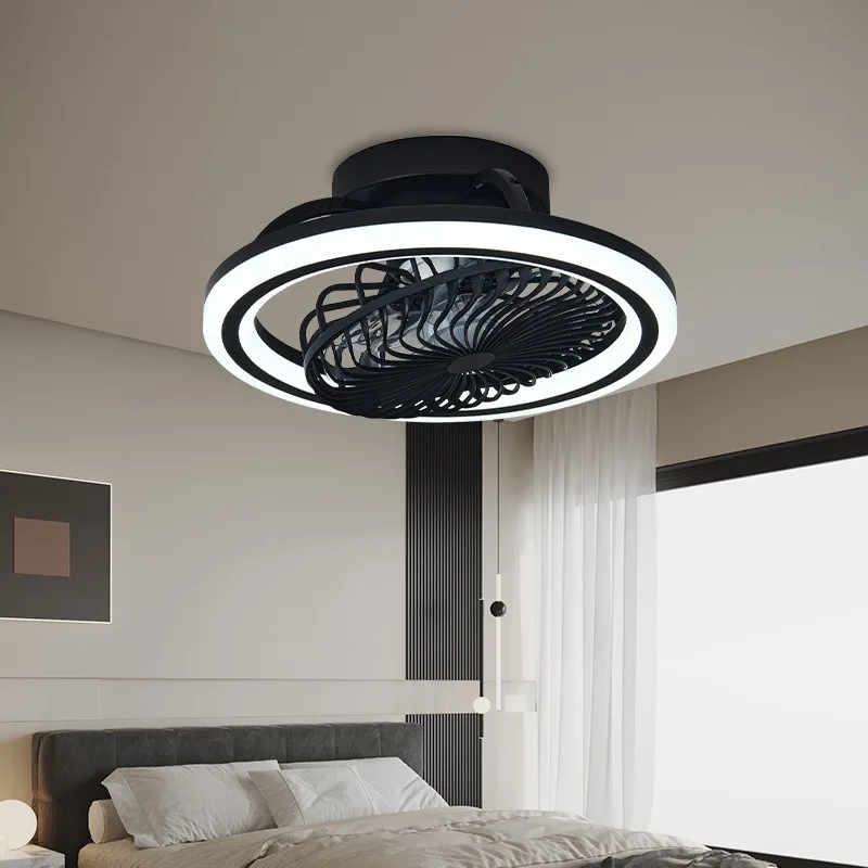 Modern Ceiling Fan with Light, 3-Color LED, 6-Speed, Low Profile Fan Light for Bedroom Living Room 360 ° shaking head