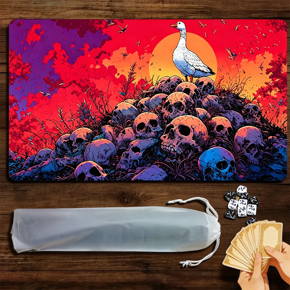 Skull and White Goose TCG Playmat Magic Playmat Gathering Gaming Mat with Stitched Edge Anti-slip base 60X35cm Trading Card Game