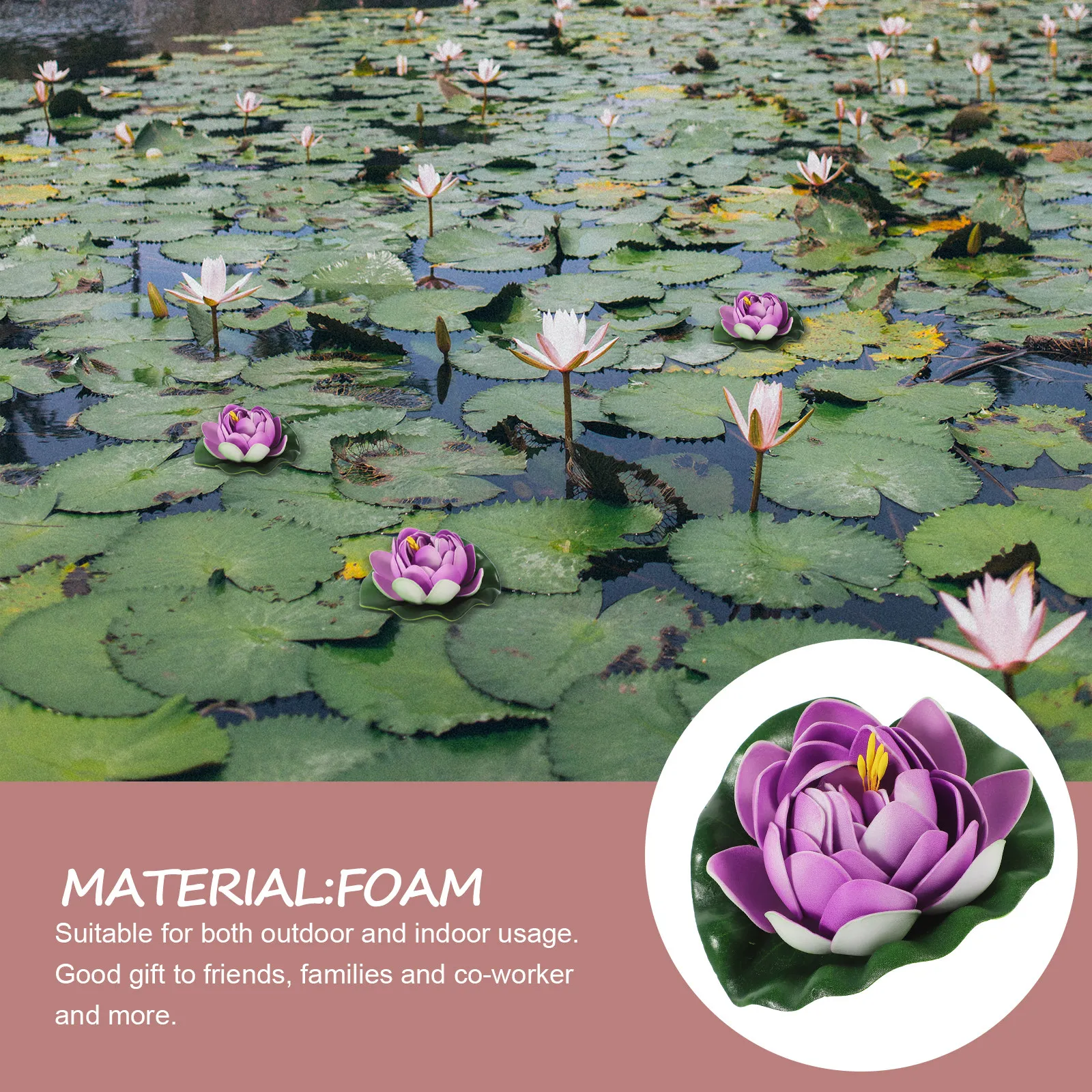 5 Piezas de Flores de Loto Artificiales para Estanques, Decoración Flotante para Plantas, Uso en Interiores y Exteriores, Sin Necesidad de Riego, para Jardín, Patio, Fuente, Piscina