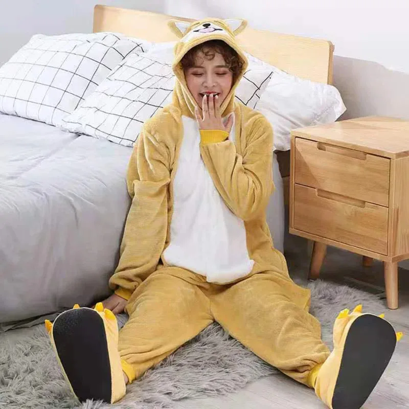 

Unisex Adult Winter Warm 1-Piece Shiba Inu Corton Animal Pajamas Polyester Comfortable Thick Delta Hooded Cosplay Jumpsuits