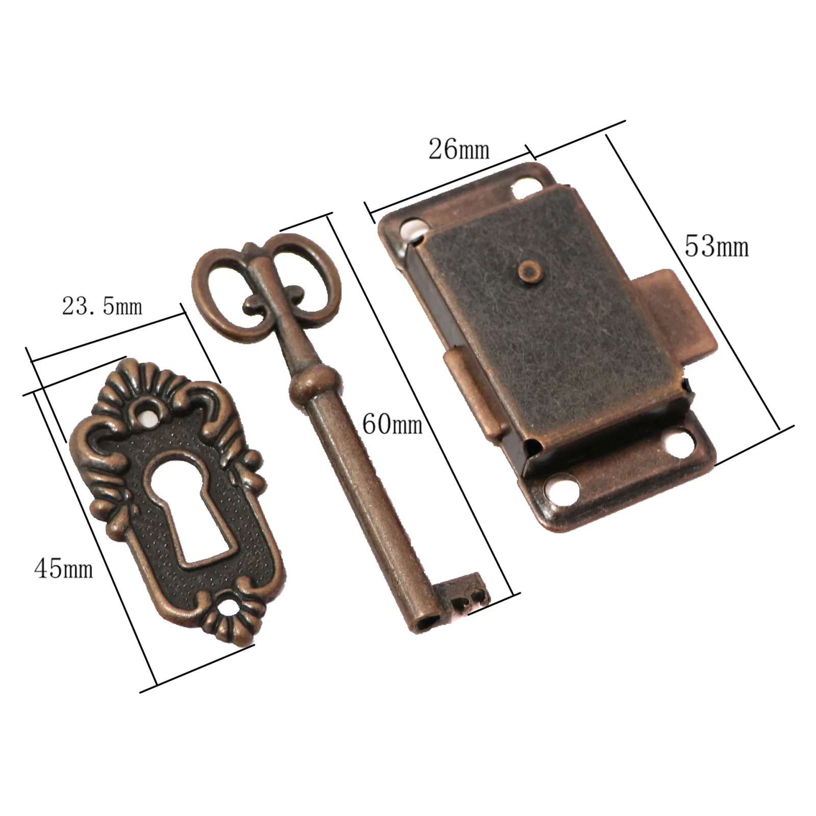 53*26mm Vintage Lock Cabinet Door Lock Set with Key For Drawer Wardrobe Furniture Drawer Lock Replacement