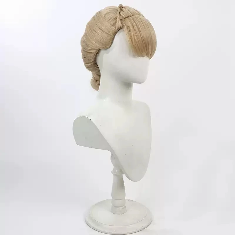 New Type Anna Cosplay Wig Short Braid Light Yellow Heat Resistant Synthetic Hair Halloween Party Role Play + Wig Cap